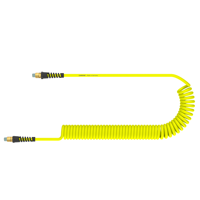 ArtPUG-586-DVK PU-SPIRALSCHLAUCH,GELB,5X8 6M AL, 2 X R1/4"AG DREHBAR